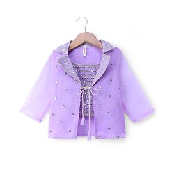 Babyhug Organza Woven Embroidered Top and Palazo with Three Fourth Sleeves Jacket - Lavender