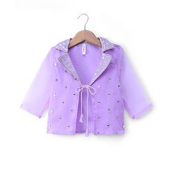 Babyhug Organza Woven Embroidered Top and Palazo with Three Fourth Sleeves Jacket - Lavender