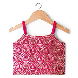 Babyhug Georgette Woven Sleeveless Floral Sequinned & Foil Printed Lehenga Choli Set With Dupatta - Fuchsia