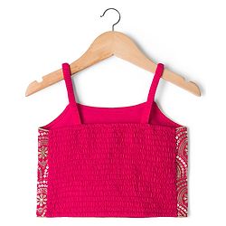 Babyhug Georgette Woven Sleeveless Floral Sequinned & Foil Printed Lehenga Choli Set With Dupatta - Fuchsia