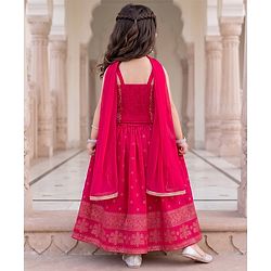 Babyhug Georgette Woven Sleeveless Floral Sequinned & Foil Printed Lehenga Choli Set With Dupatta - Fuchsia