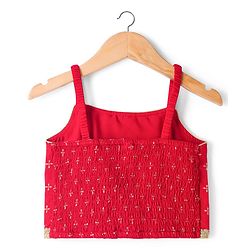 Babyhug Georgette Woven Smocked Choli Lehenga Set with Three Fourth Sleeves Embroidered Jacket - Red