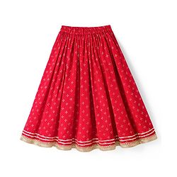 Babyhug Georgette Woven Smocked Choli Lehenga Set with Three Fourth Sleeves Embroidered Jacket - Red