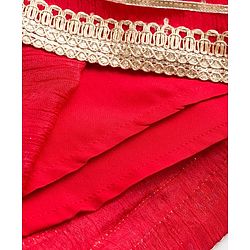 Babyhug Georgette Woven Smocked Choli Lehenga Set with Three Fourth Sleeves Embroidered Jacket - Red
