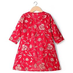 Babyhug Georgette Woven Smocked Choli Lehenga Set with Three Fourth Sleeves Embroidered Jacket - Red