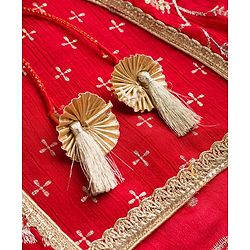 Babyhug Georgette Woven Smocked Choli Lehenga Set with Three Fourth Sleeves Embroidered Jacket - Red