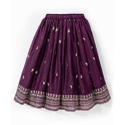 Babyhug Woven Sleeveless Floral & Elephant Embroidered Long Choli Lahenga Set with Dupatta - Wine