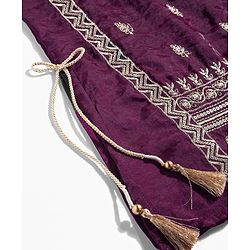 Babyhug Woven Sleeveless Floral & Elephant Embroidered Long Choli Lahenga Set with Dupatta - Wine