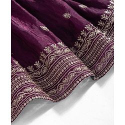 Babyhug Woven Sleeveless Floral & Elephant Embroidered Long Choli Lahenga Set with Dupatta - Wine