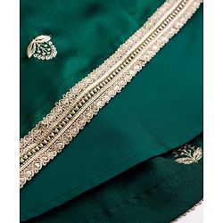 Babyhug 100% Cotton Woven Three Fourth Sleeves Chinnon Floral Embroidered & Sequin Detailing Lehenga Choli With Jacket Set - Green