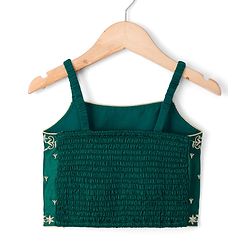 Babyhug 100% Cotton Woven Three Fourth Sleeves Chinnon Floral Embroidered & Sequin Detailing Lehenga Choli With Jacket Set - Green