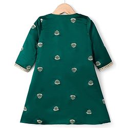 Babyhug 100% Cotton Woven Three Fourth Sleeves Chinnon Floral Embroidered & Sequin Detailing Lehenga Choli With Jacket Set - Green