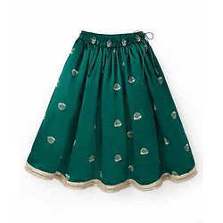 Babyhug 100% Cotton Woven Three Fourth Sleeves Chinnon Floral Embroidered & Sequin Detailing Lehenga Choli With Jacket Set - Green