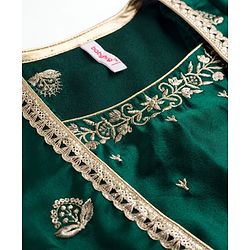 Babyhug 100% Cotton Woven Three Fourth Sleeves Chinnon Floral Embroidered & Sequin Detailing Lehenga Choli With Jacket Set - Green