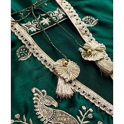 Babyhug 100% Cotton Woven Three Fourth Sleeves Chinnon Floral Embroidered & Sequin Detailing Lehenga Choli With Jacket Set - Green