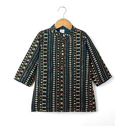 Babyhug Georgette Woven Floral Embroidery Full Sleeves Kurta Dhoti Set - Navy & Red