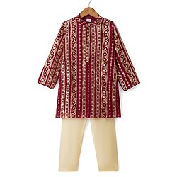 Babyhug Georgette Woven Full Sleeves Embroidered & Sequinned Kurta Pajama Set - Dark Red