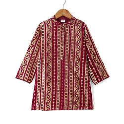 Babyhug Georgette Woven Full Sleeves Embroidered & Sequinned Kurta Pajama Set - Dark Red