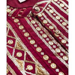 Babyhug Georgette Woven Full Sleeves Embroidered & Sequinned Kurta Pajama Set - Dark Red