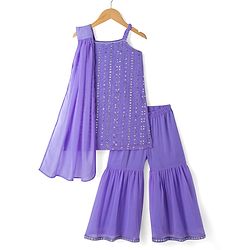 Babyhug Georgett Woven Sleeveless Sequinned Kurta Gharara Set With Dupatta - Purple