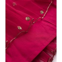 Babyhug Net Woven Half Sleeves Tired Ethnic Dress with Sequinned & Floral Embroidered Jacket - Dark Red