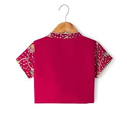 Babyhug Net Woven Half Sleeves Tired Ethnic Dress with Sequinned & Floral Embroidered Jacket - Dark Red