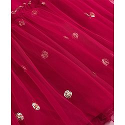 Babyhug Net Woven Half Sleeves Tired Ethnic Dress with Sequinned & Floral Embroidered Jacket - Dark Red