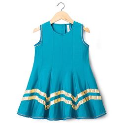 Babyhug Woven Sleeveless Solid Colour Kurti Churidar & Dupatta Set  with Lace Detailing - Teal