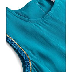 Babyhug Woven Sleeveless Solid Colour Kurti Churidar & Dupatta Set  with Lace Detailing - Teal