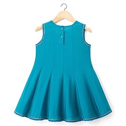 Babyhug Woven Sleeveless Solid Colour Kurti Churidar & Dupatta Set  with Lace Detailing - Teal