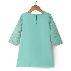Babyhug Georgett  Woven Full Sleeves Floral Embroidered Kurti Gharara Set With Dupatta - Sea Green