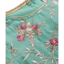 Babyhug Georgett  Woven Full Sleeves Floral Embroidered Kurti Gharara Set With Dupatta - Sea Green
