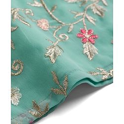 Babyhug Georgett  Woven Full Sleeves Floral Embroidered Kurti Gharara Set With Dupatta - Sea Green