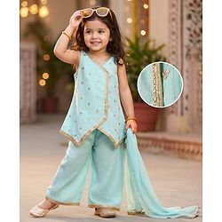 Babyhug Georgette Woven Sleeveless Embroidered & Sequinned Kurti Salwar with Dupatta - Sea Green