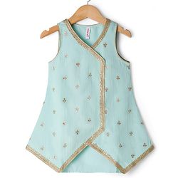 Babyhug Georgette Woven Sleeveless Embroidered & Sequinned Kurti Salwar with Dupatta - Sea Green