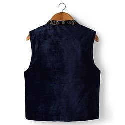 Babyhug Woven Full Sleeves Solid Kurta Pajama Set with Embroidered & Sequinned Jacket - Navy
