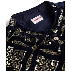 Babyhug Woven Full Sleeves Solid Kurta Pajama Set with Embroidered & Sequinned Jacket - Navy