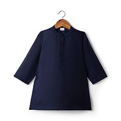 Babyhug Woven Full Sleeves Solid Kurta Pajama Set with Embroidered & Sequinned Jacket - Navy