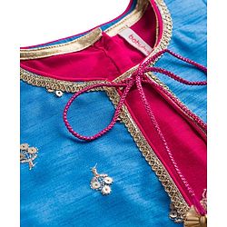 Babyhug Woven Three Fourth Sleeves Kurti Gharara Set with Embroidered & Sequinned Jacket - Dark Pink