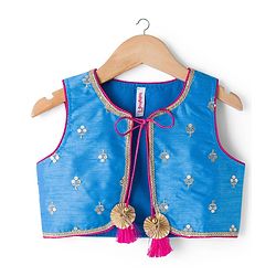 Babyhug Woven Three Fourth Sleeves Kurti Gharara Set with Embroidered & Sequinned Jacket - Dark Pink