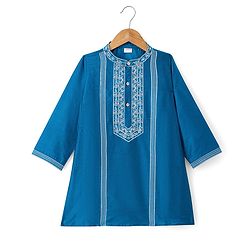 Babyhug Woven Full Sleeves Embroidered Kurta Pajama Set- Teal
