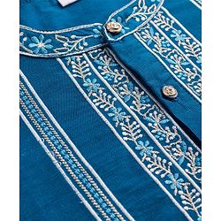 Babyhug Woven Full Sleeves Embroidered Kurta Pajama Set- Teal
