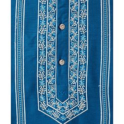 Babyhug Woven Full Sleeves Embroidered Kurta Pajama Set- Teal