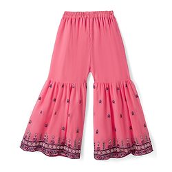 Babyhug Georgette Woven Three Fourth Sleeves Floral Embroidered Kurti Gharara Set with Dupatta - Pink