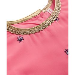 Babyhug Georgette Woven Three Fourth Sleeves Floral Embroidered Kurti Gharara Set with Dupatta - Pink