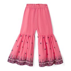 Babyhug Georgette Woven Three Fourth Sleeves Floral Embroidered Kurti Gharara Set with Dupatta - Pink