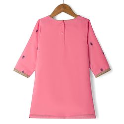 Babyhug Georgette Woven Three Fourth Sleeves Floral Embroidered Kurti Gharara Set with Dupatta - Pink