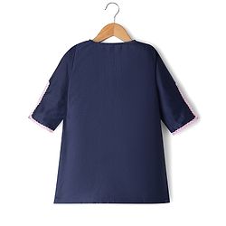 Babyhug Rayon Woven Three Fourth Sleeves Kurti Salwar Set with Floral Embroidery - Navy Blue