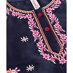 Babyhug Rayon Woven Three Fourth Sleeves Kurti Salwar Set with Floral Embroidery - Navy Blue