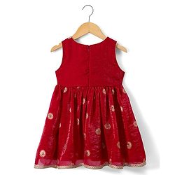 Babyhug Woven Sleeveless Embroidered & Sequinned Kurti Palazzo Set with Dupatta-  Red